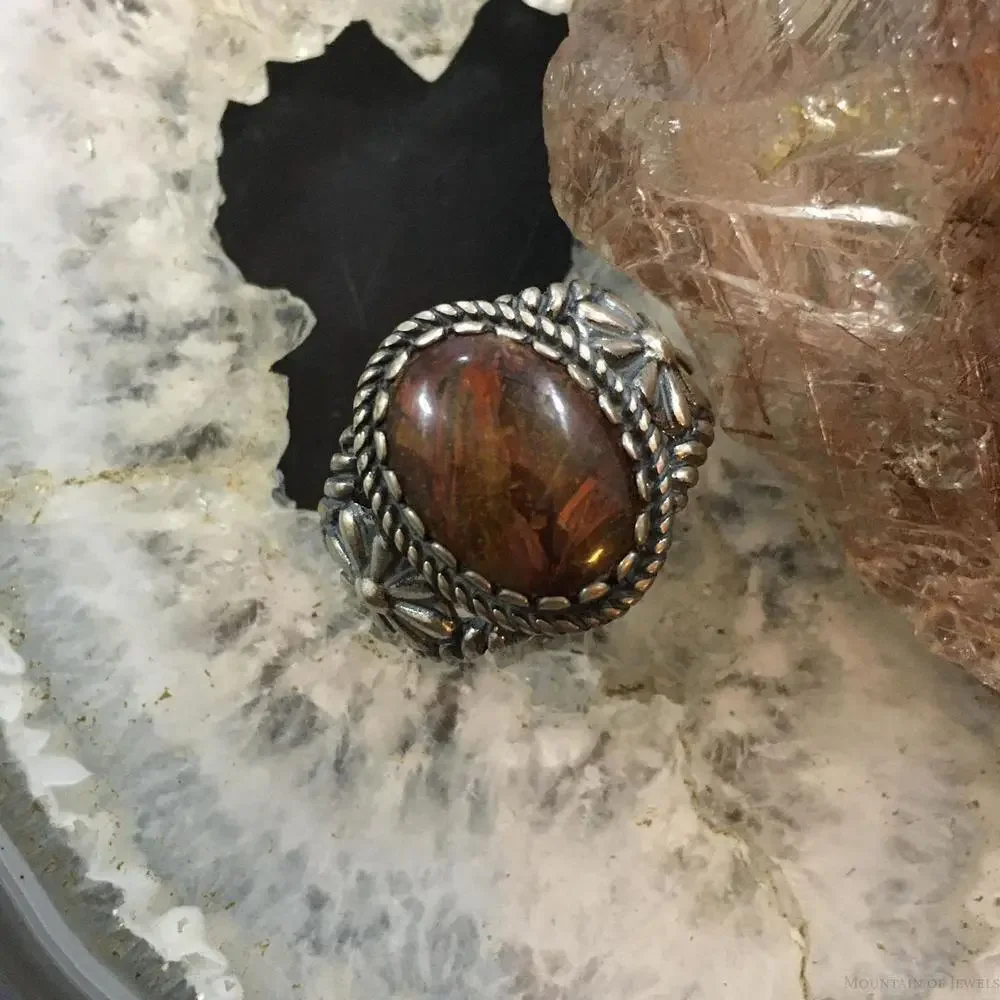 Carolyn Pollack Vintage Sterling Oval Brown Agate Decorated Ring For Women